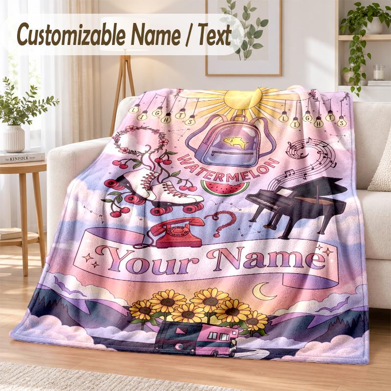 Harry Styles Custom Name Flannel Throw Blanket Soft Warm for Sofa Bed Indoor Home Use