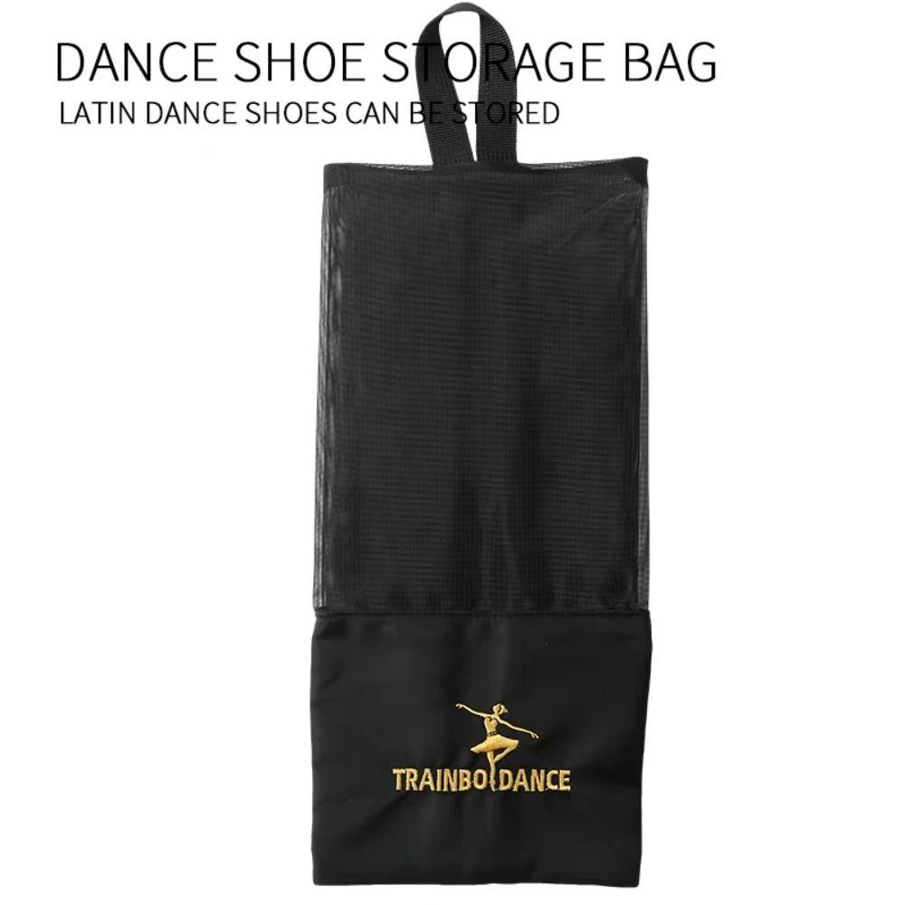 Black Color Latin Dance Shoe Bag with Zipper Mesh Dance Pouch Ballet Organizer Bags  Ballerina
