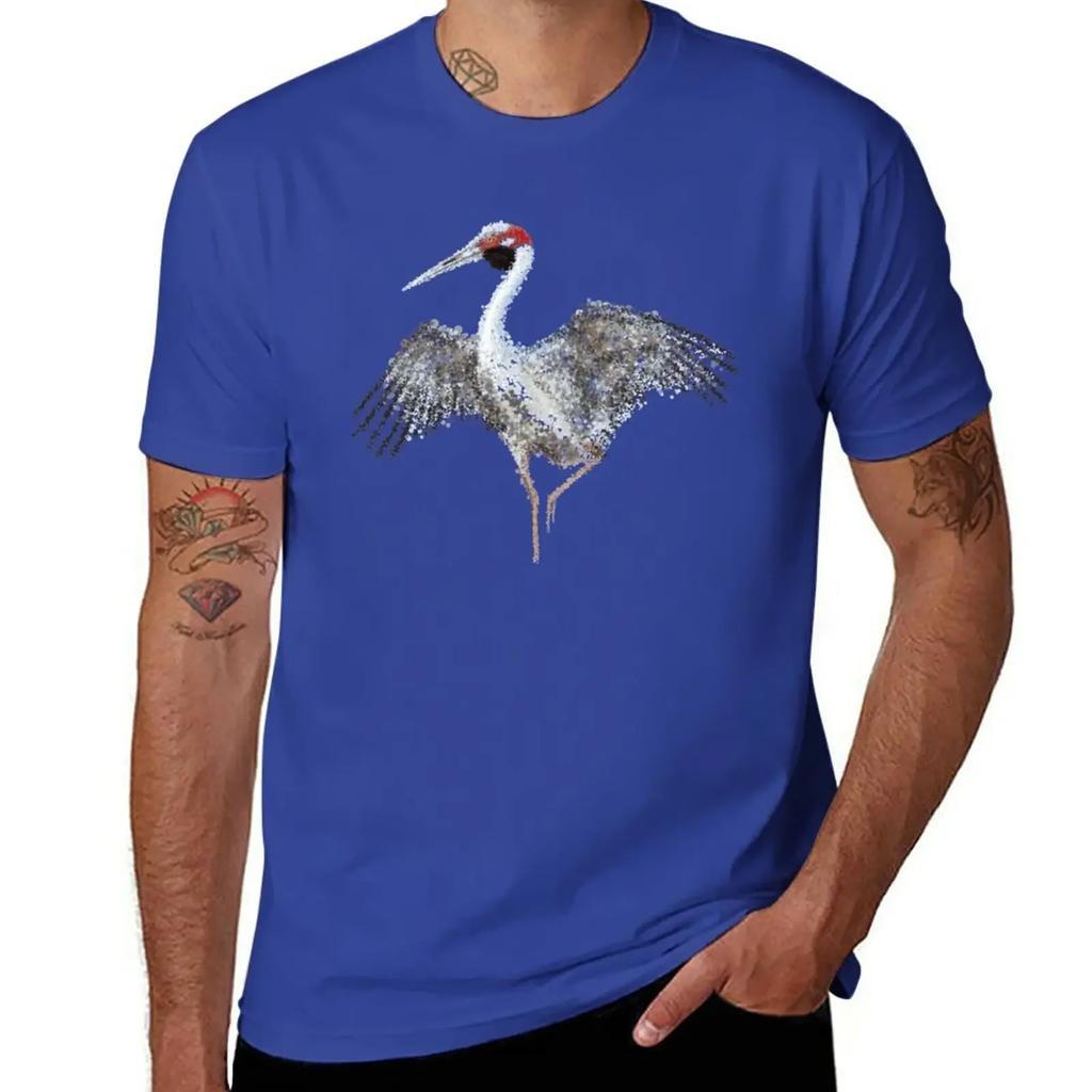 Brolga Pointillism Dot Art T-Shirt Aesthetic clothing quick drying mens t shirt