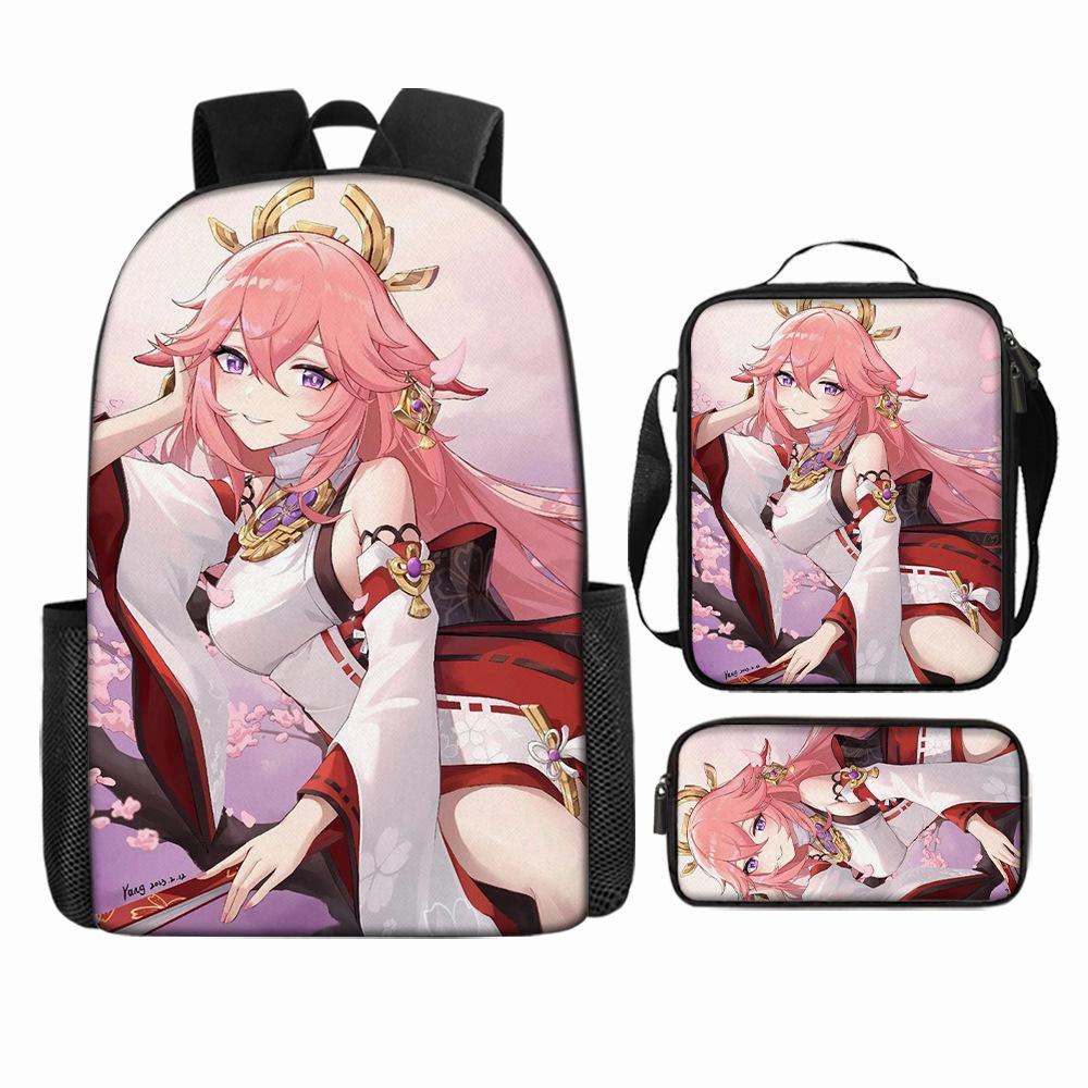 Luxury Popular Funny Novelty Genshin Impact 3D Printed 3pcs/Set Pupil School Bags Laptop Daypack Backpack Lunch Bag Pencil Case