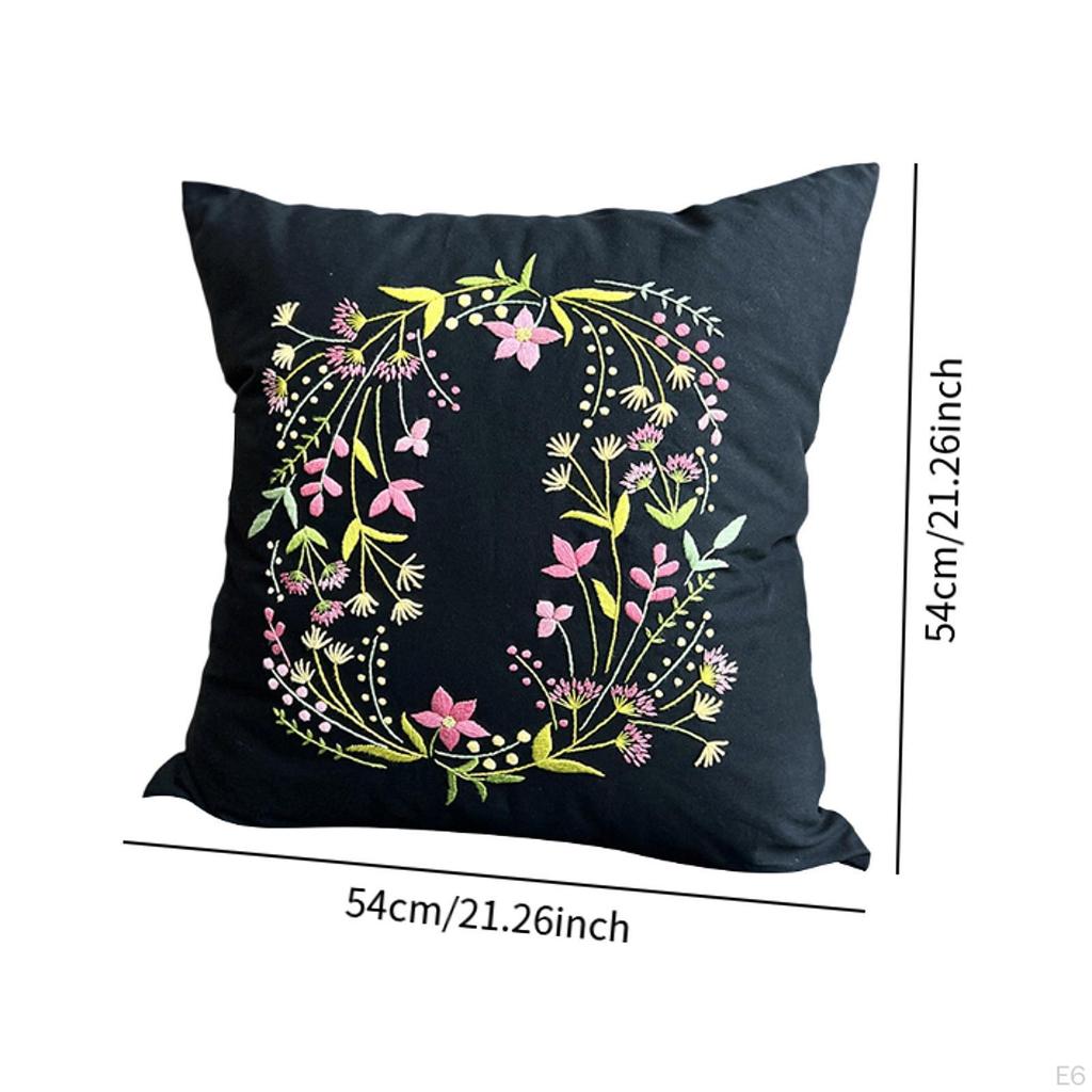 Embroidery Kit for Adults Pillow Cover Gift with Threads Cushion Floral Simple Bedroom
