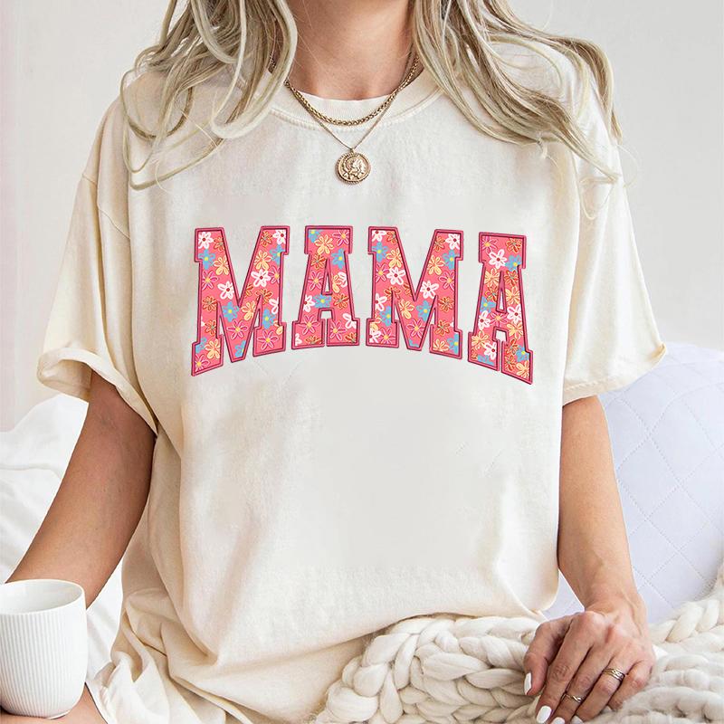 Mama Crewneck Wildflowers Tshirts Pregnancy Gift Leopard Lightning Bow New Mom Classic Tops Mothers Day Gift Vintage T Shirts