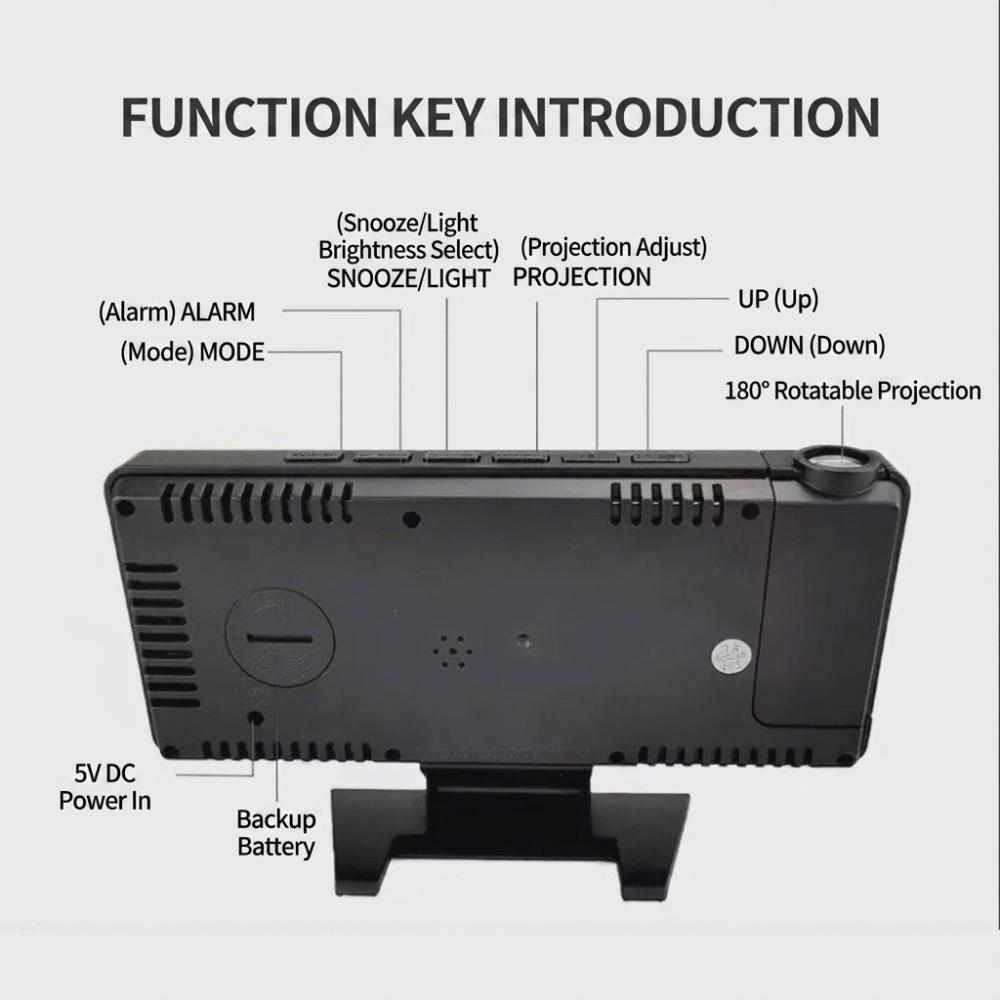 Temperature Humidity Display Mirror Projection Clock Rotatable Electronic Alarm Clock Home Office