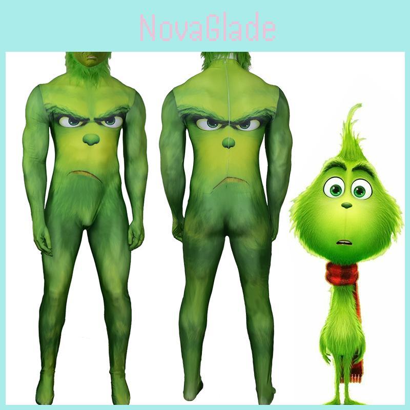Festive Green Monster Grinch Christmas Cosplay Costume Zentai Bodysuit Jumpsuit