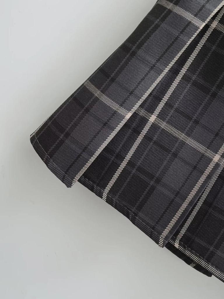 American Retro Plaid Low-Waist Pleated Skirt – 2026 Spring/Autumn College Style