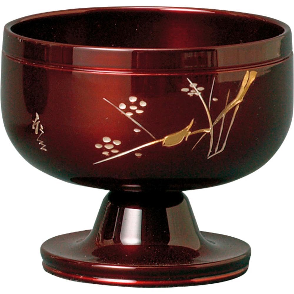 Takadai Rin with plum and nightingale wine inches (bell) carving, red, 2.5