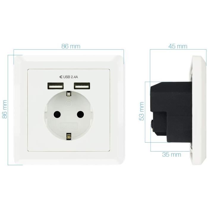 Nano Cable Nanocable Prise Murale Type Schuko Avec 2 Prises USB Max. 2,4 A, Blanc. - 10.35.0010
