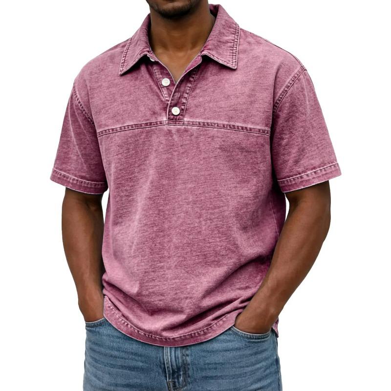 Herren Hellbraunes Gewaschenes Poloshirt Umlegekragen Lässig Lockerer Schnitt Kurzarm Pullover