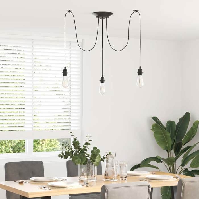 VidaXL Lampe suspendue avec 3 porte-lampes E27 noir métal, lampe suspendue en forme d'araignée, lampe suspendue en forme 4103453