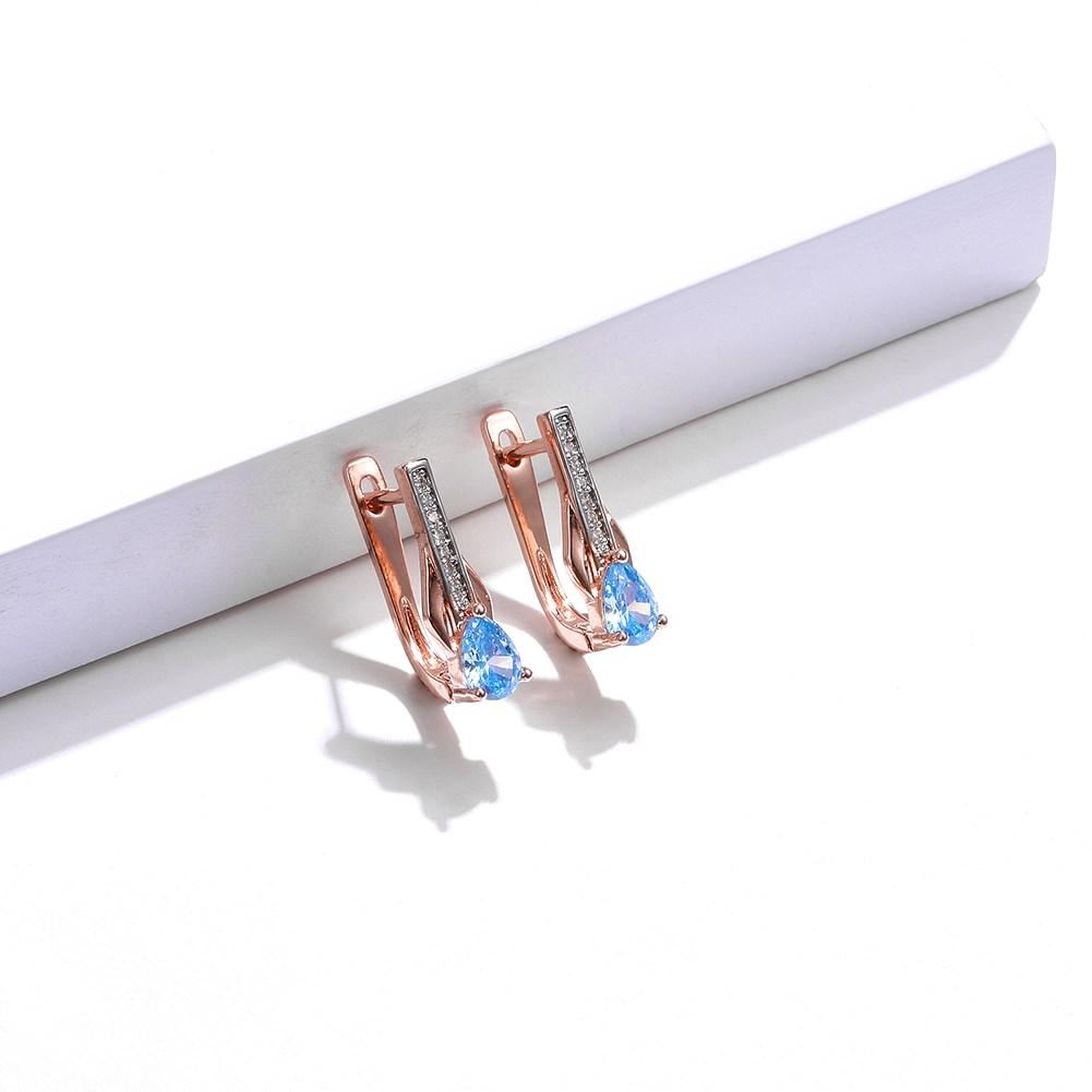 Blue Water Drop Shaped Zircon Rose Gold Clip Earrings