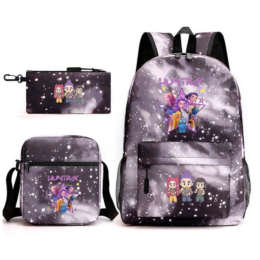 Demon Hunter Girl Group Backpack Kpop Backpack Digital Color Printing Boys And Girls School Bag Shoulder Bag Three-Piece Set