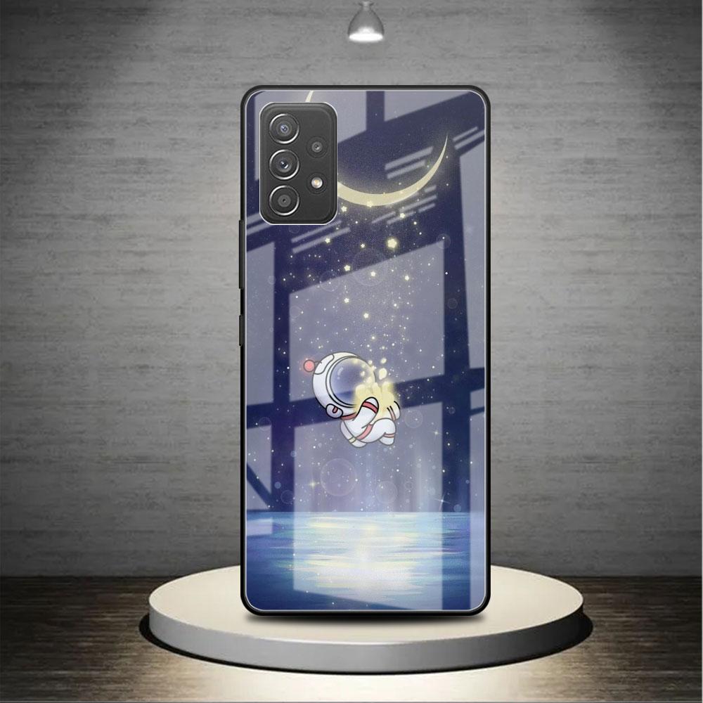 Glass Case For Samsung Galaxy A52 A71 A50 A51 A70 A21s A31 A72 A10 A12 A30 A22 5G Phone Cover Astronaut Cute