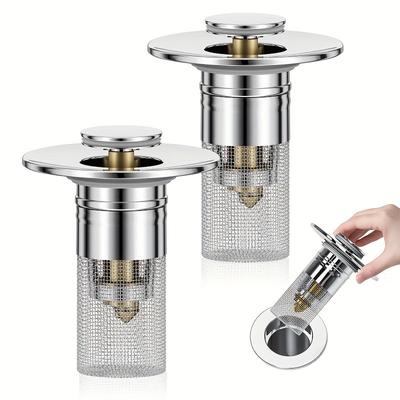 Stainless Steel Removable Strainer Basket Bathroom Sink Drain Strainer, Pop-up Sink Drain Strainer Hair Catcher for Bathroom Sink Stopper Replacement