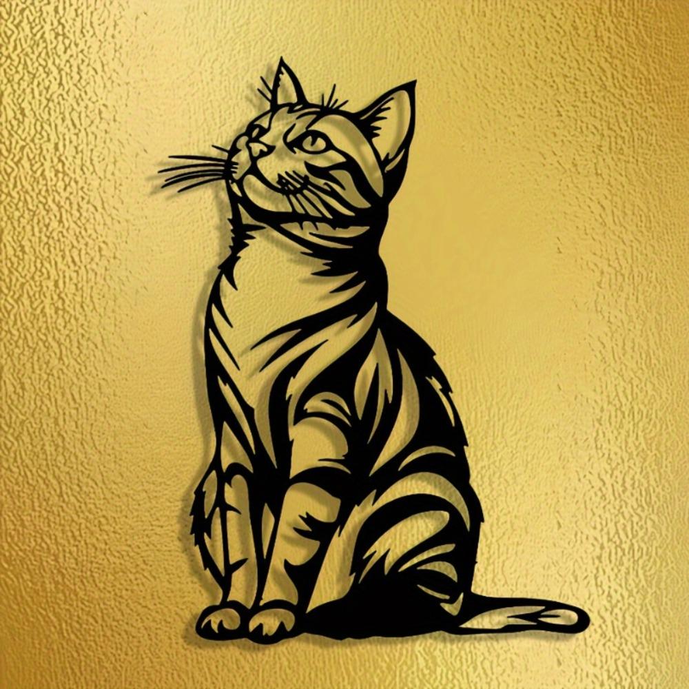 Elegant Metal Cat Wall Art Black White Stripe Silhouette Home Office Patio Kitchen Decor Removable Reusable Housewarming Gift
