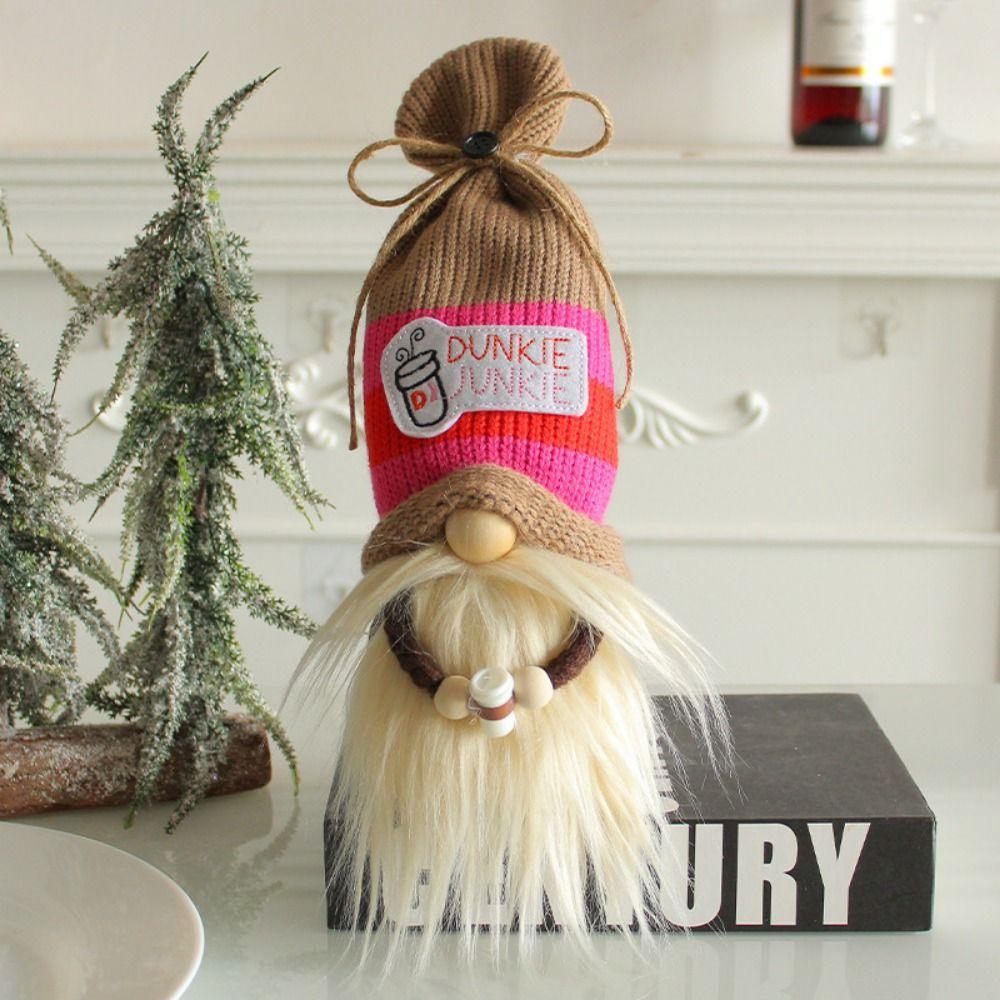 

Lightweight Coffee Cup Knitted Doll Cartoon Gnomes Figurine Faceless Rudolph Ornaments Festival коричневый