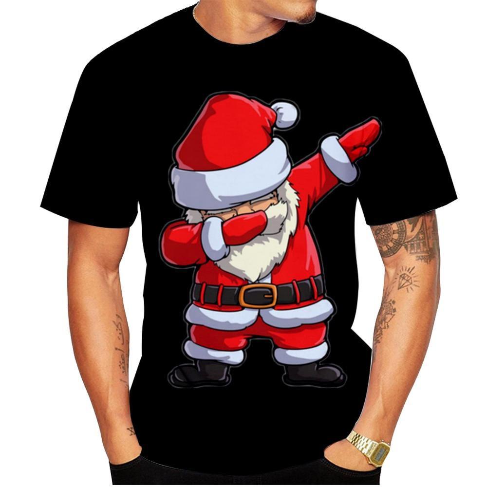 New Fashionable Men's T-shirt Santa Claus Casual 3D Printed Summer Hip-hop Round Neck Cool Christmas Short Sleeved Shirt