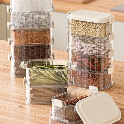 Stackable Spice Storage Boxes Plastic Seasoning Jar Multi-Layer Food Container Crisper Cereal Coffee Beans Sealed Organizers
