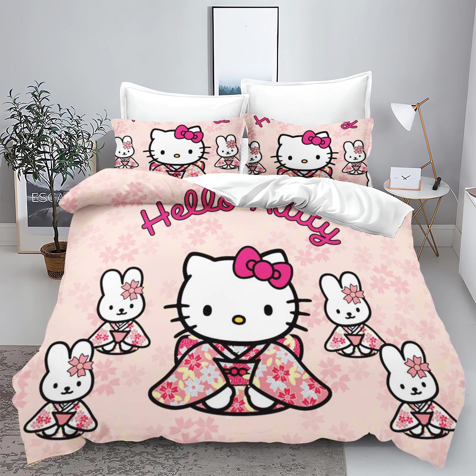 

Дитячий комплект постільної білизни Hello Kitty Набір постільної білизни для дому Розмір Twin 3-різний комплект 1 підковдра Розкішний 100% Поліестер Сучасний з принтом 135x200cm