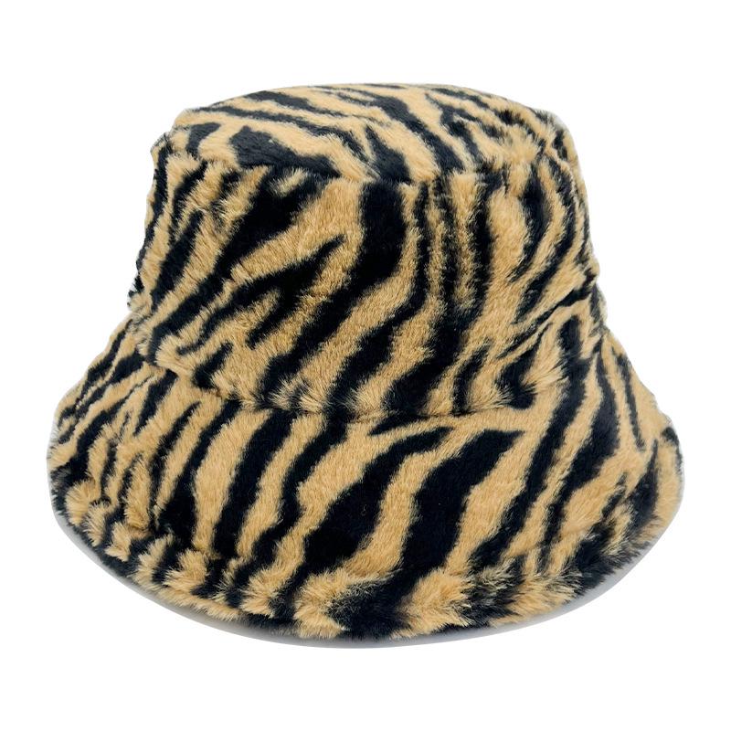 2023 Autumn/Winter Tiger Stripe Faux Rabbit Fur Bucket Hat - Women's Plush Basin Hat & Men's Fashionable Warm Hat