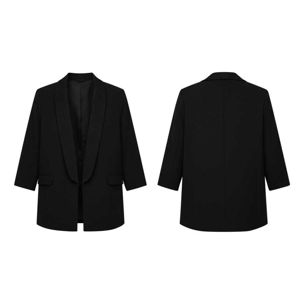 Women's Plus Size Color Casual with Lapel, Padded Shoulders, Three-Quarter Sleeves and Pockets