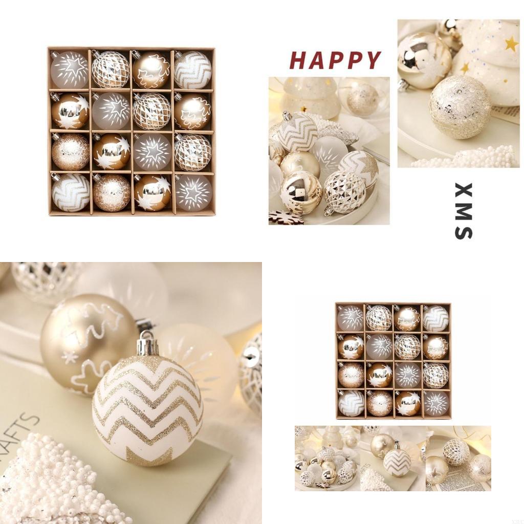 Pack of 16 Elegant Champagne Gold and White Christmas Balls Ornaments Add Festive to Your Home Decorations X3UC China Mainland