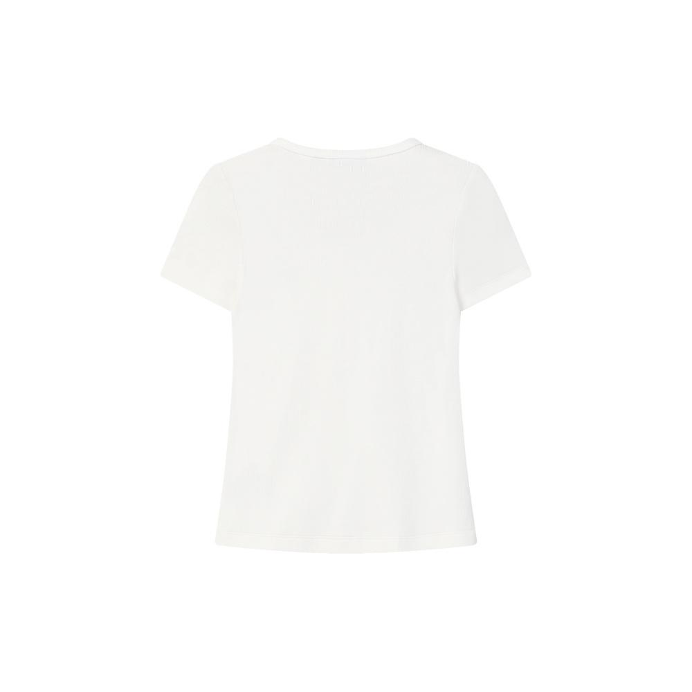 Fila Original Simple Solid Color Embroidered T-Shirt Women Tops Cloud-White F11W629113FWT