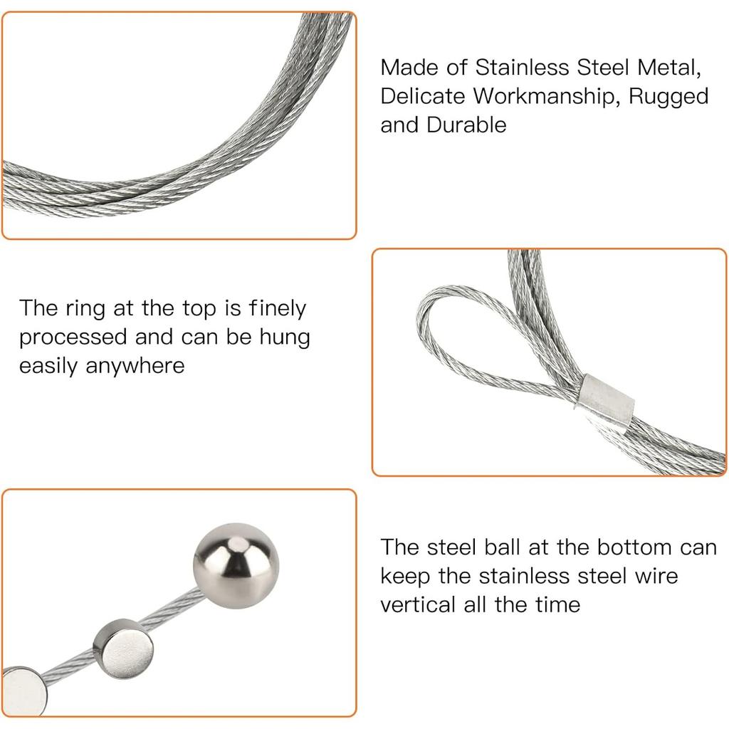 2Pcs Photo Hanging Wire and 24Pcs Mini Magnets, 1.5m(4.9ft) Stainless Steel Magnetic Photo Rope for Bedroom, Office, Wall Home Decor