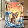 Surfing Cat Paradise Theme blanket Lightweight Warm Flannel Blanket Decorative Throw Blanket for Home Decoration