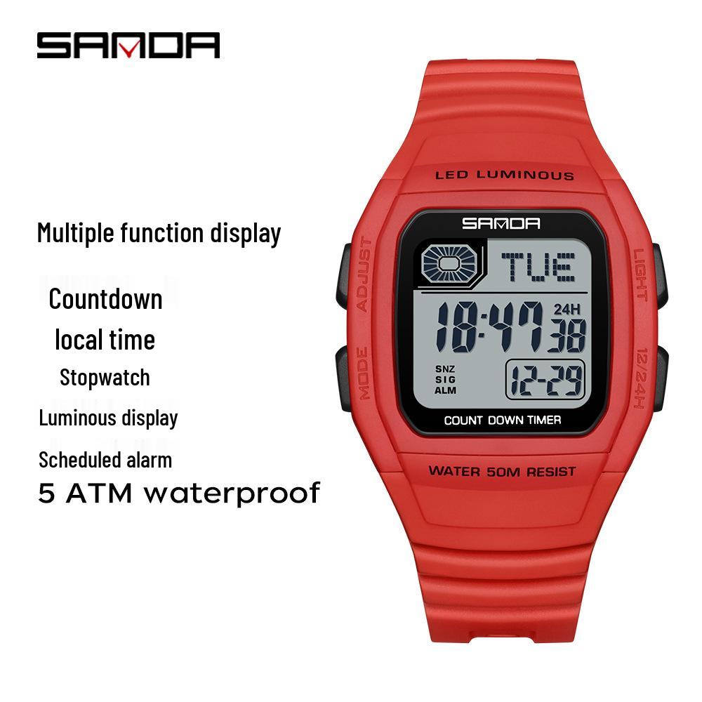 Sanda Universal Multifunctional Waterproof Sport Watch - Small Square Design for Students