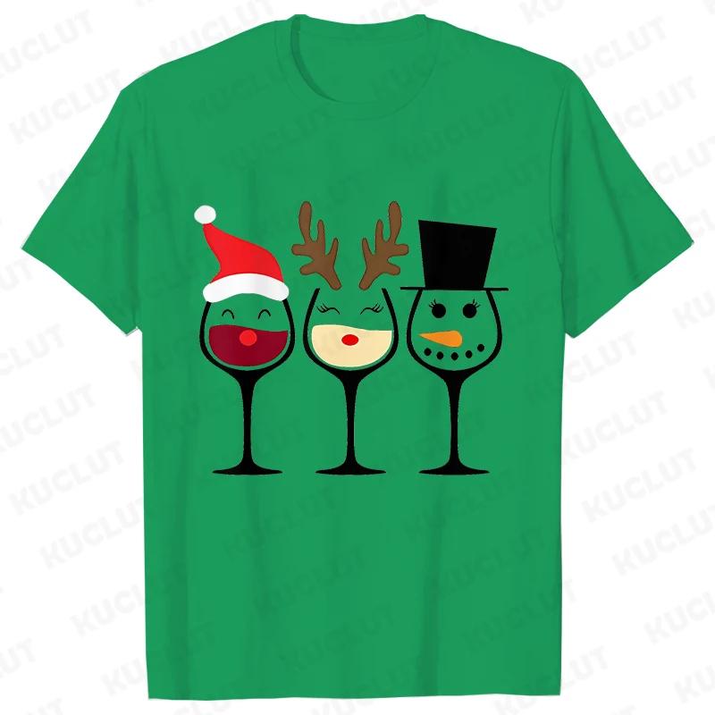 Christmas Wine T Shirts for Women Clothing Funny Cartoon Tshirts Kawaii Fashion Tshirt Korean Female Tops Christmas Wine Tees