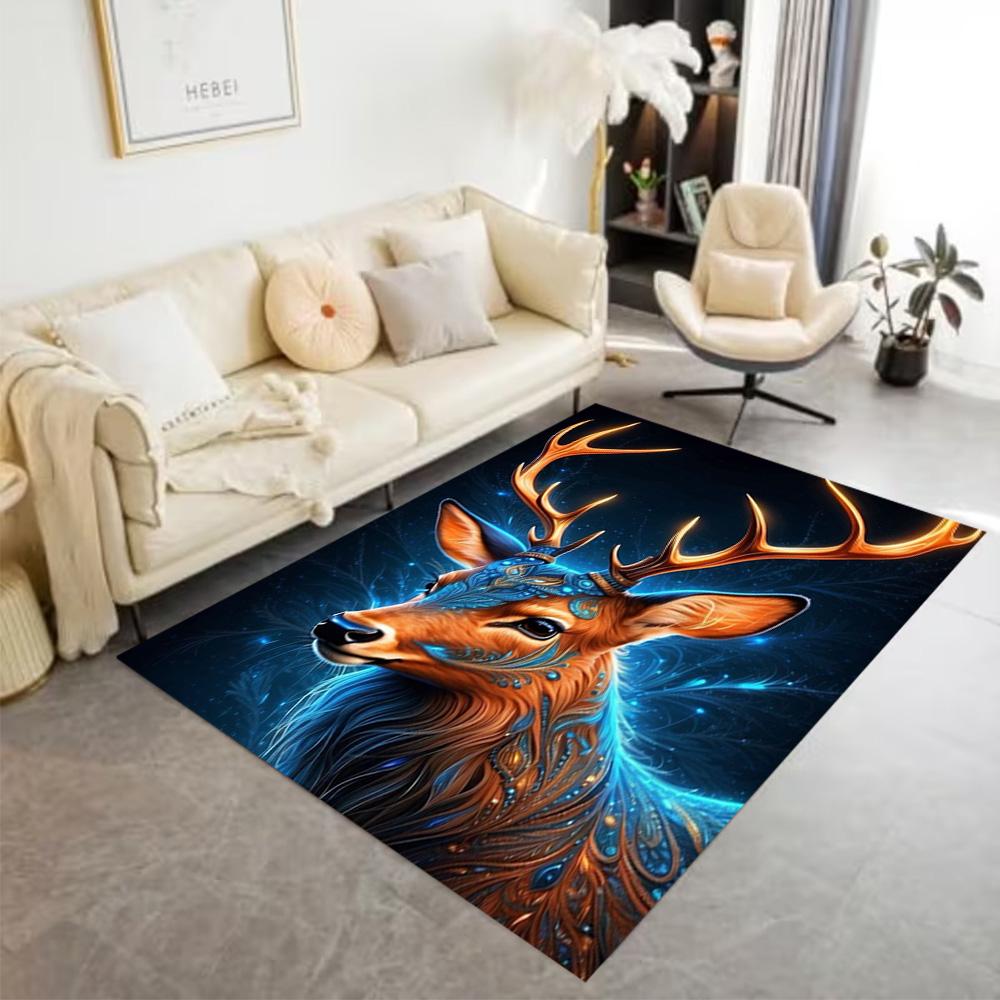 Floral Deer Rug Home Carpet Non Slip Office Decor Gift Living Room Bedroom