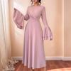 Women's Elegant European-Style Pink Long Sleeve Slim Waist Dress