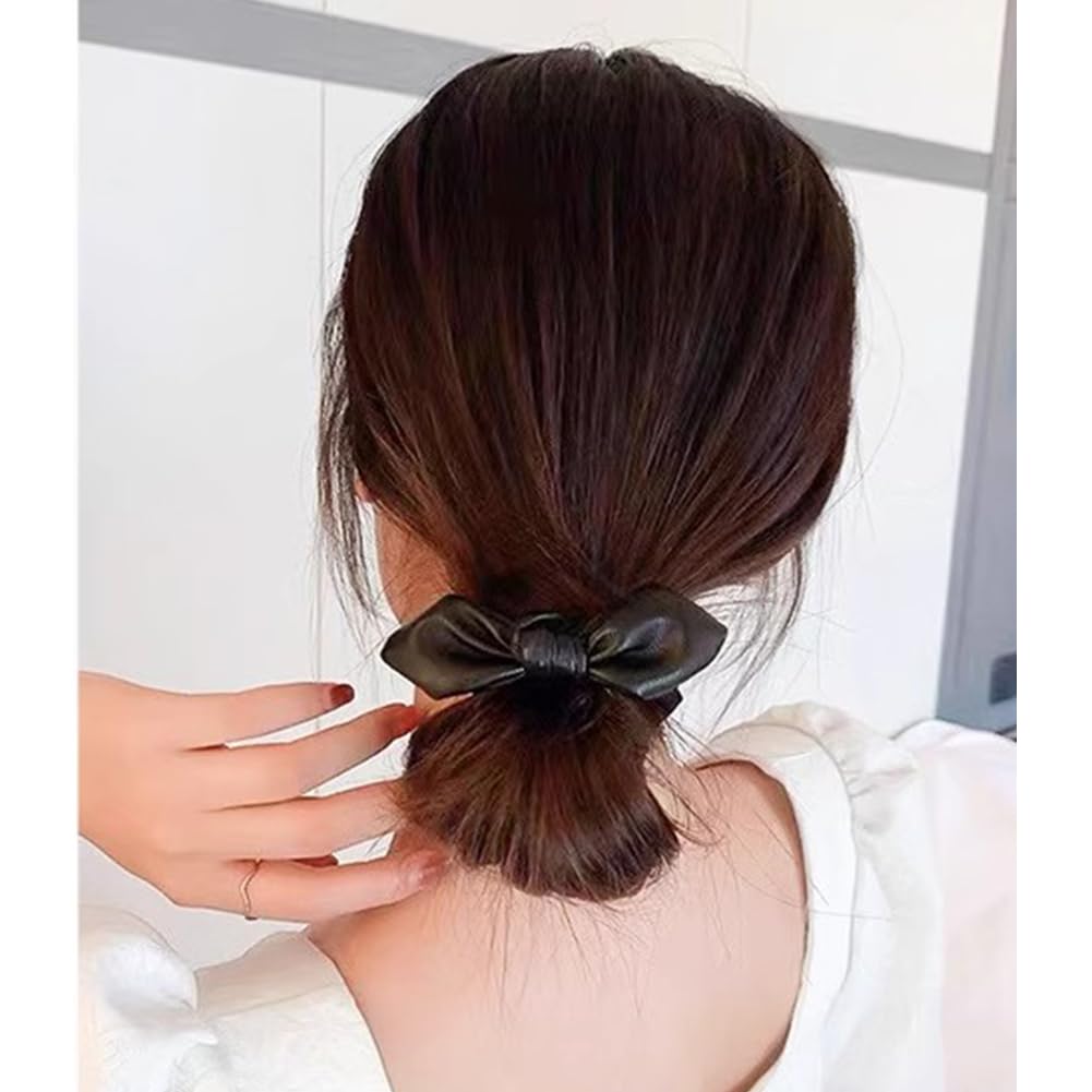 FASELE Thin Scrunchie Hair Hair PU Stylish and Elegant Hair Simple and Highly Stylish for Perfect for Everyday or as a Set Tie, Tie, Bow, Leather,