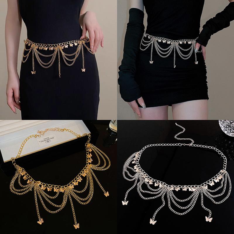 Women Waist Chains Jewelry Butterfly Belly Body Decoration Metal Multi-Layer Pants Chain Summer Skirt Accessories