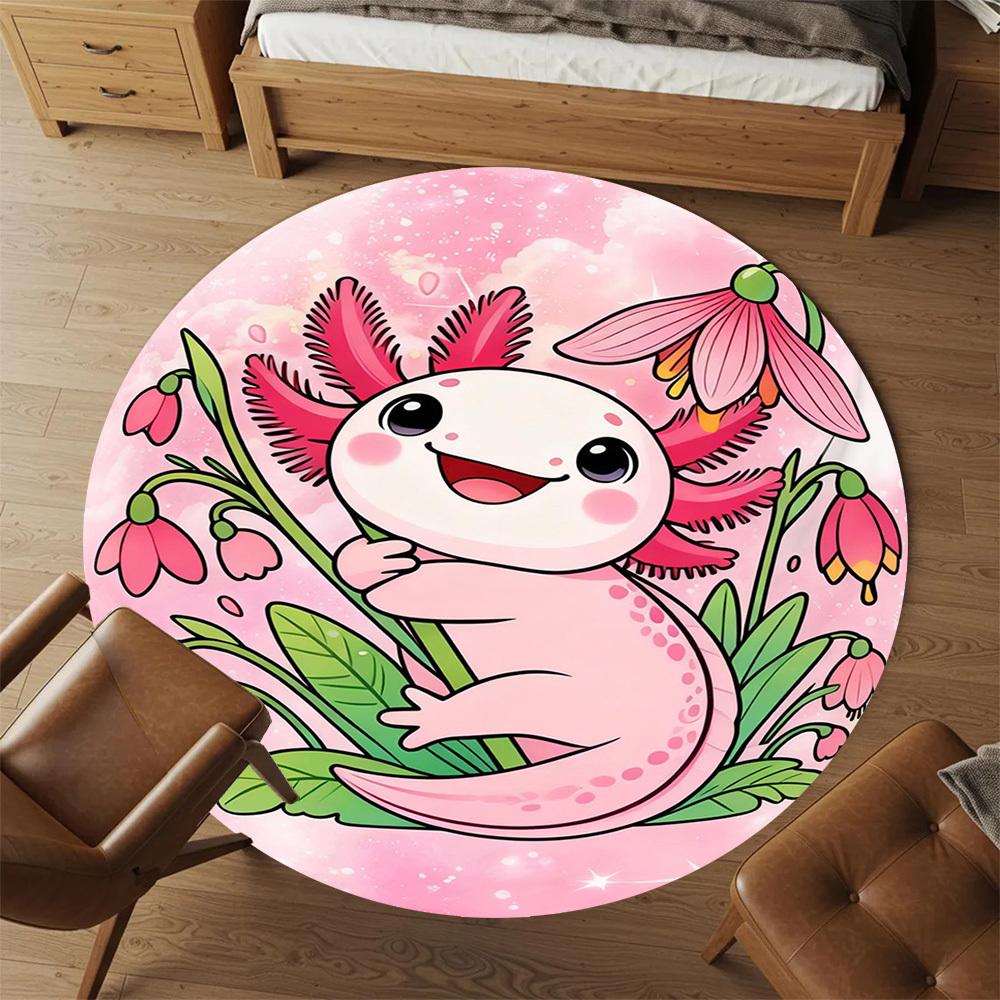 1PC Axolotl Flowers Round Chair mat Area Rug - Non-Slip, Floor Mat for Office, Bedroom, and Indoor Decor -Gift D1127272