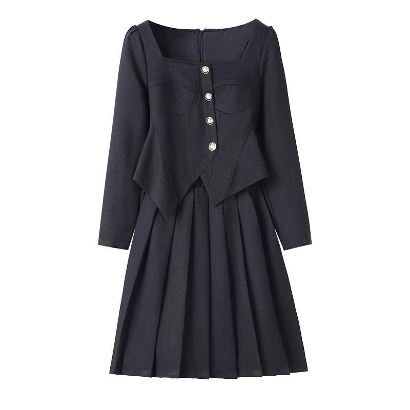 

Весеннее корейское платье А-силуэта, стройнящее, больших размеров 2XL 135-150 lbs чёрный