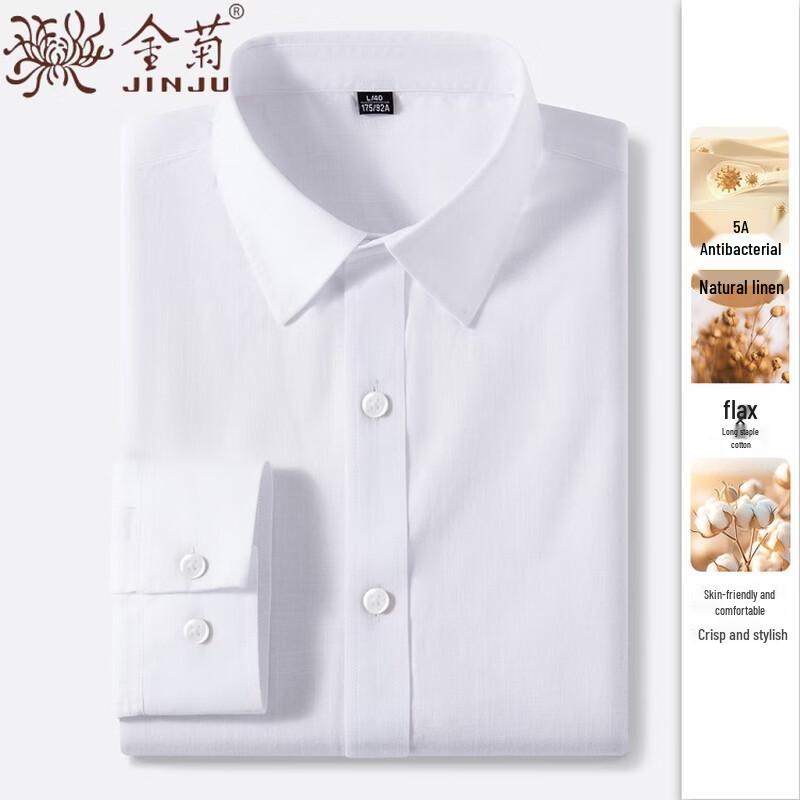 Men s Linen Blend Long-Sleeve Business Casual Shirt 38