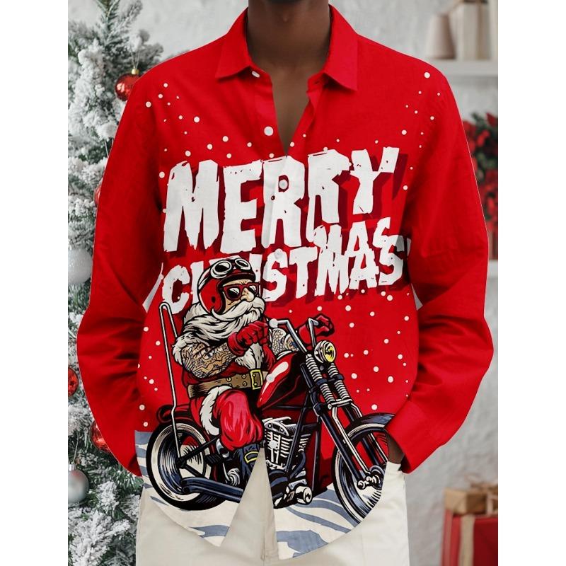 Camicie da Uomo a Tema Natalizio con Stampa Alberi di Natale Grafiche Degradé Fiocchi di Neve Camicie a Manica Lunga Button-Up Top alla Moda