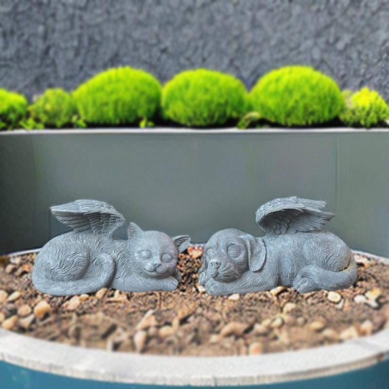 Resin Angel Dog Cat Garden Ornament Handcrafted Animal Memorial Sculpture For Lawn Decor
