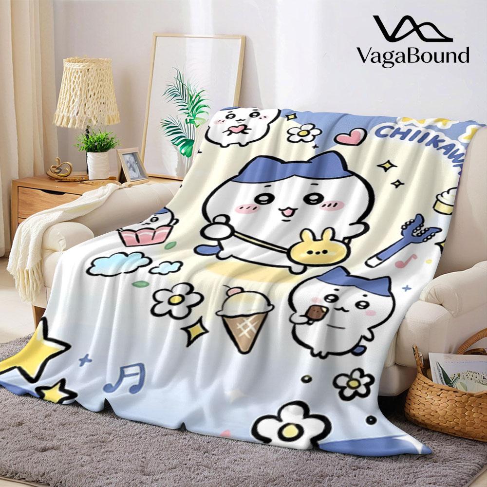 Cute Chiikawa Cartoon Flannel Blanket Warm Soft Halloween Christmas Couch Warm Cozy Decorative Decor Gift for All Season