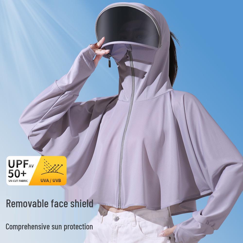 Women's Summer Ice Silk Sun Protection Clothing Set: Breathable Anti-UV Cycling Face Mask & Full Face Neck Guard.