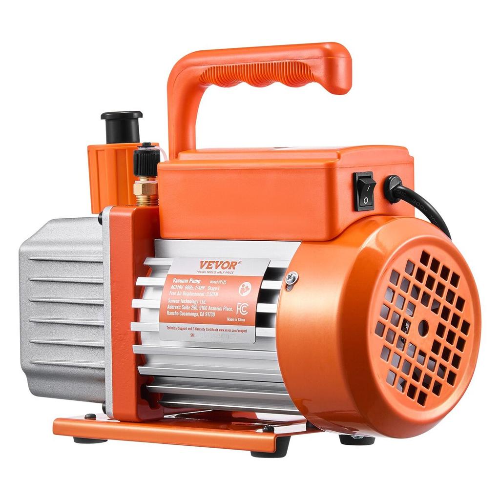 3.5 CFM HVAC Single Stage Rotary Vane Vacuum Pump and Manifold Gauge Kit Compatible with R134a, R22, R12, and R502 Refrigerants