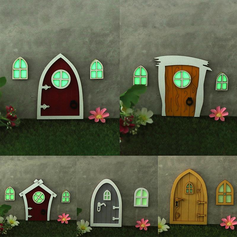 1Set Dollhouse Miniature Fluorescent Fairy Elf Door Window Model House Decor Toy