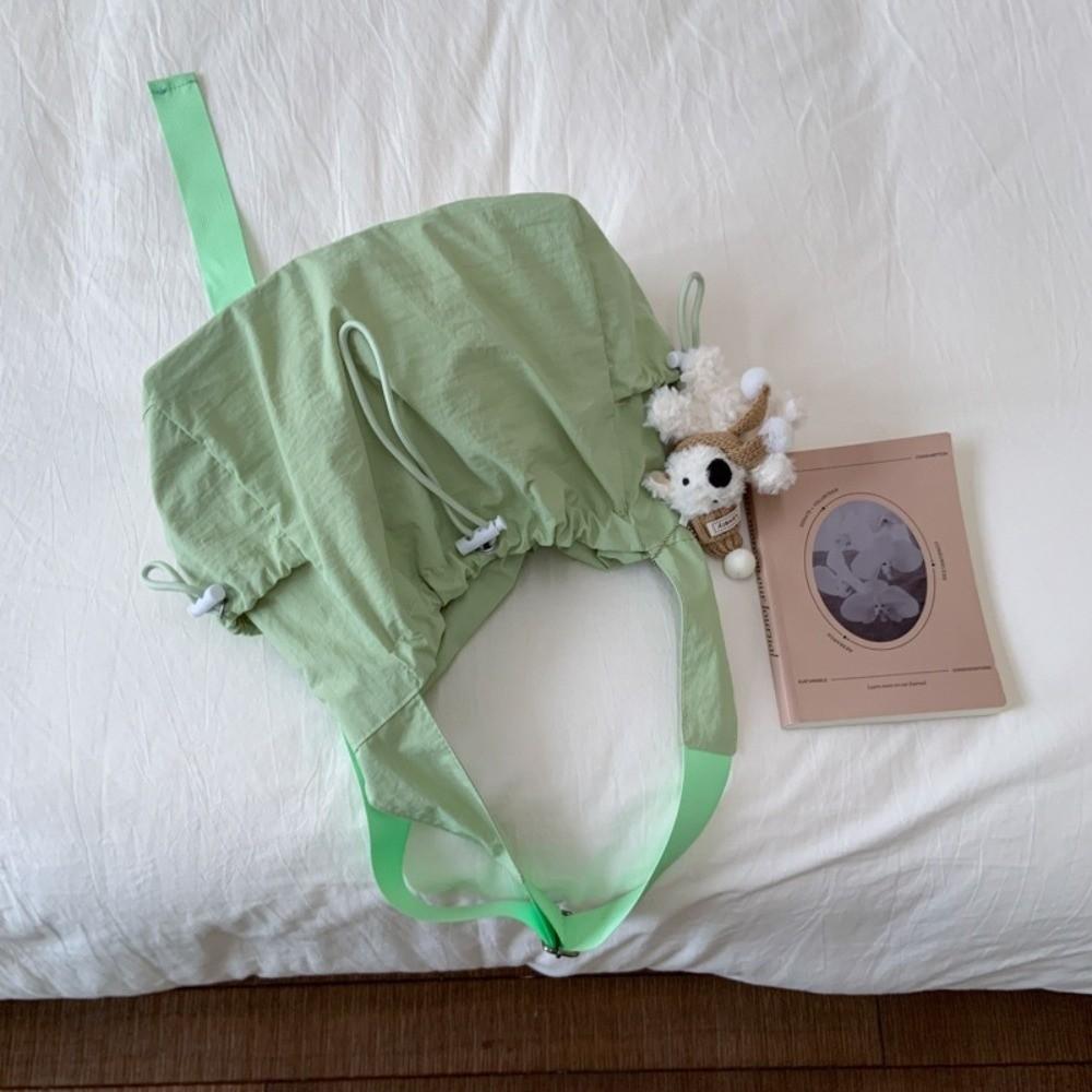 Large Capacity Drawstring Tote Bag Korean Crossbody Bag Casual Nylon Shoulder Bag Office Worker