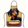 1pc Fun Dachshund Pattern Apron - a Playful Hot Dog Design On a Yellow Background, Made of Polyester, Suitable for Home And Restaurant Use, a Humorous