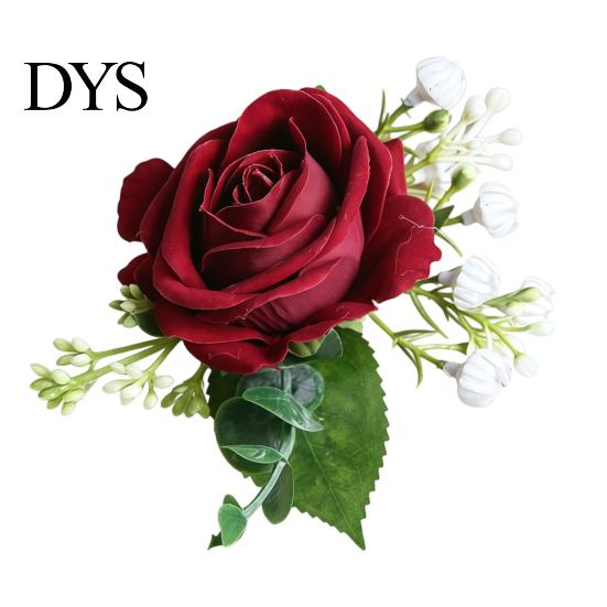Corsage Suit Wedding Wristlet Band with Faux Pearl Embellished Brooch Simulated Roses Bride Groom Romantic Floral Accessories Prom Decoration
