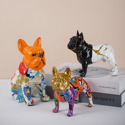 New Creative Water Transfer Printed Bulldog Figurine Graffiti French Bulldog Home and Office Decoration Craft
