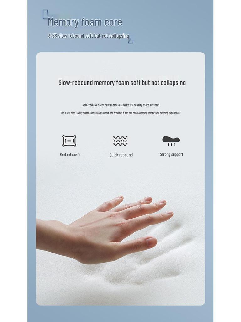 Memory Foam Neck Pillow - Slow Rebound for Deep Sleep, Non-Collapsing Core, Cervical Support