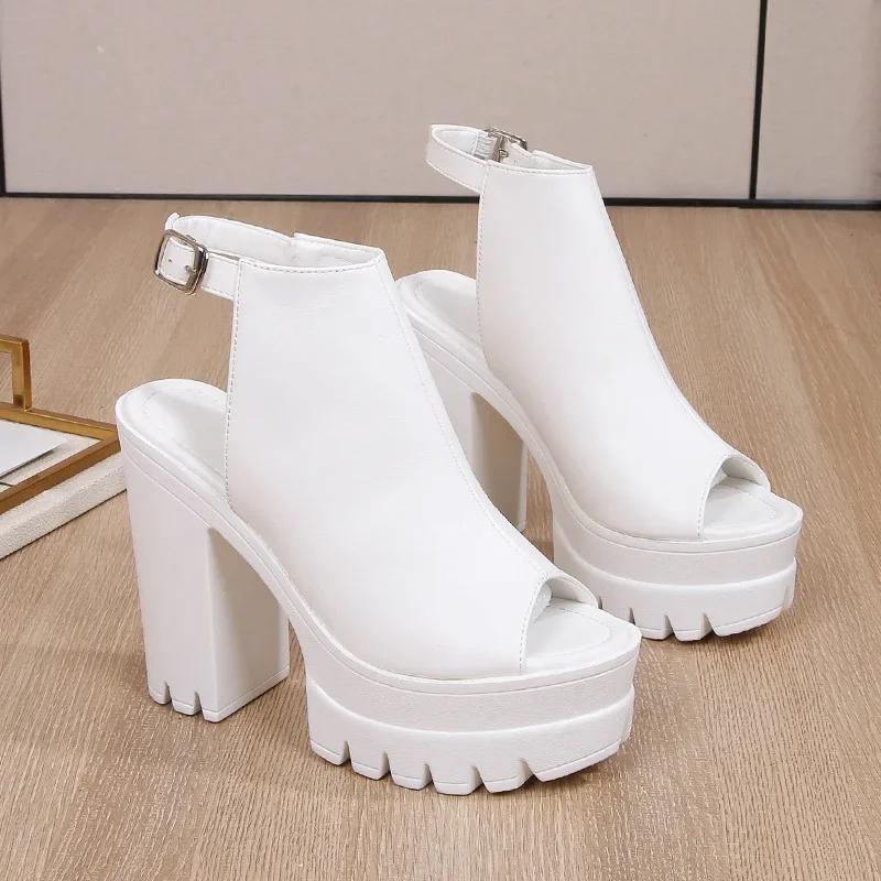 New European and American High Heel Thick Heel Sandals Women's Waterproof Platform Fish Mouth Roman Shoes 2025