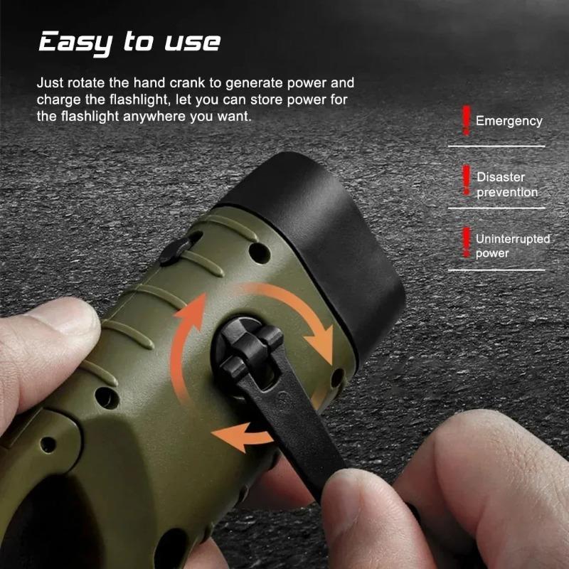 Portable Solar Hand Crank LED Flashlight, Long‑Range Emergency Tent Lamp for Outdoor Camping Hiking Travel and Other Night Activity Lighting Purposes